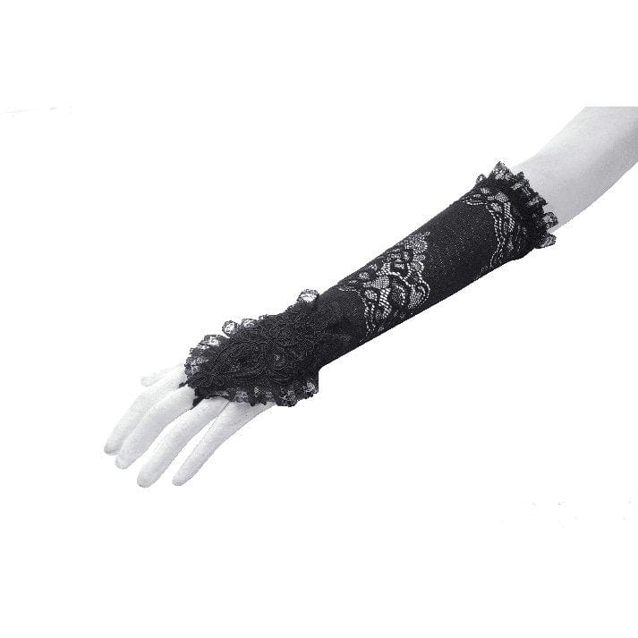 Darkinlove Women's Gothic Floral Embroidered Ruffled Lace Gloves