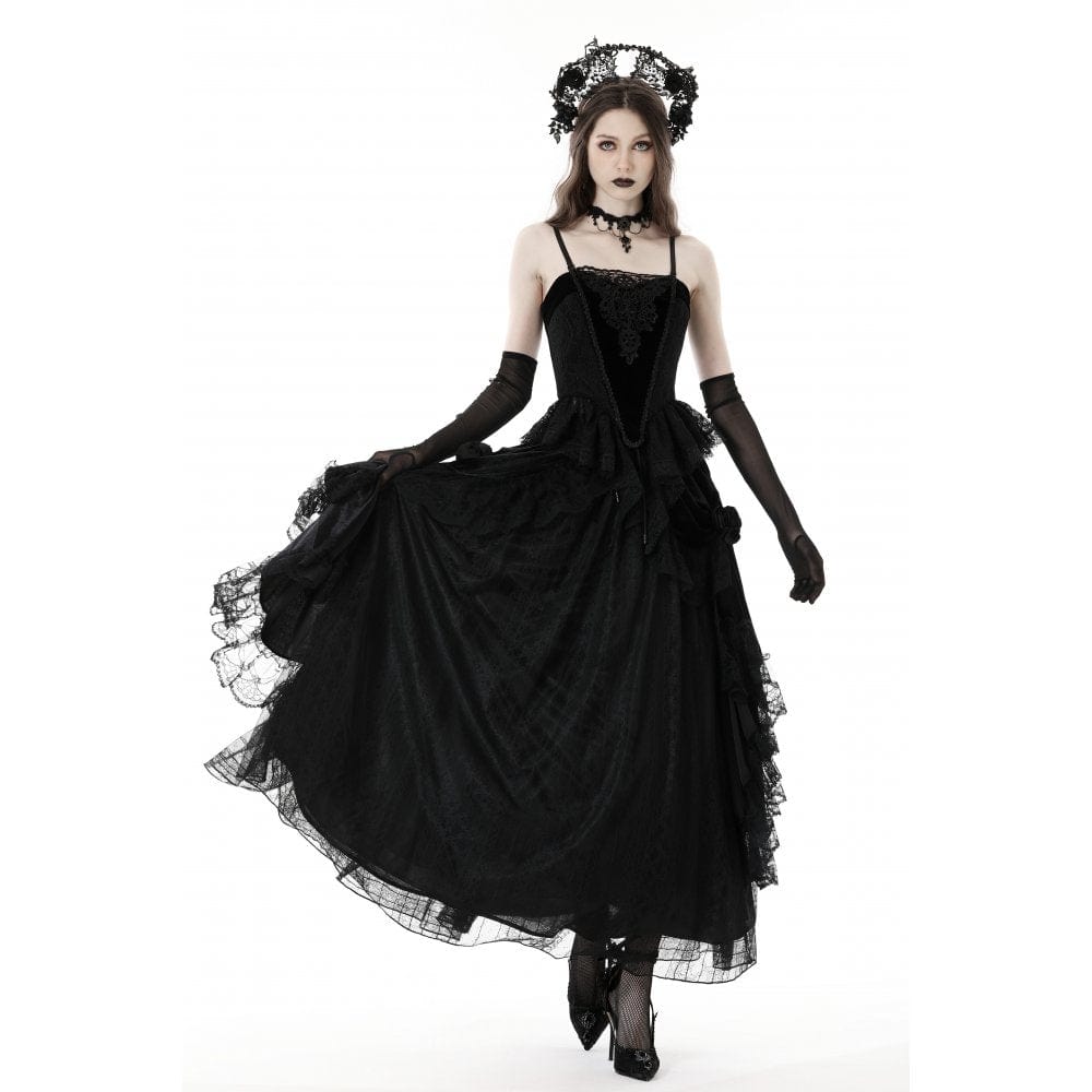 Darkinlove Women's Gothic Floral Embroidered Velvet Bustier