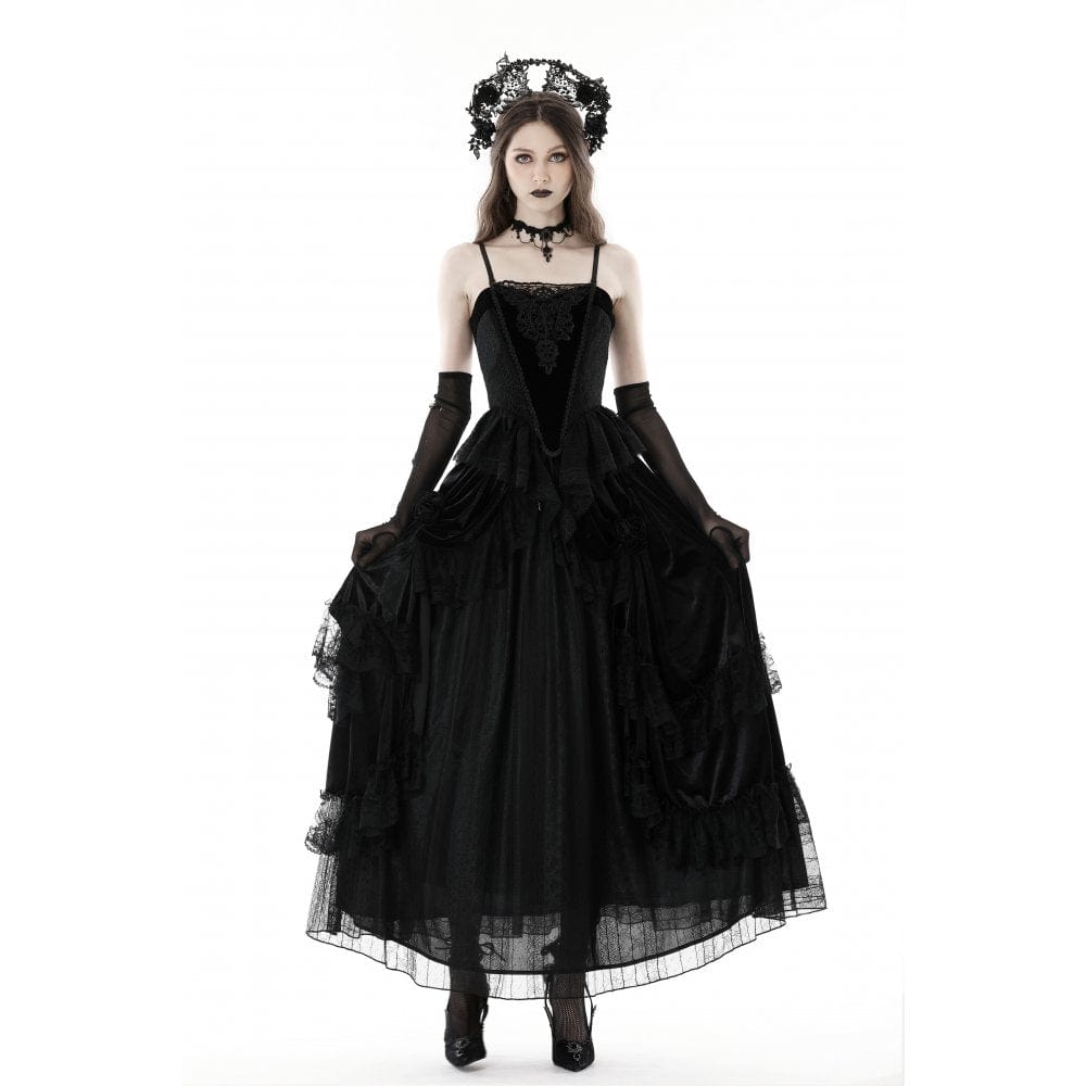 Darkinlove Women's Gothic Floral Embroidered Velvet Bustier