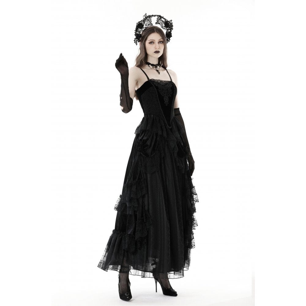 Darkinlove Women's Gothic Floral Embroidered Velvet Bustier