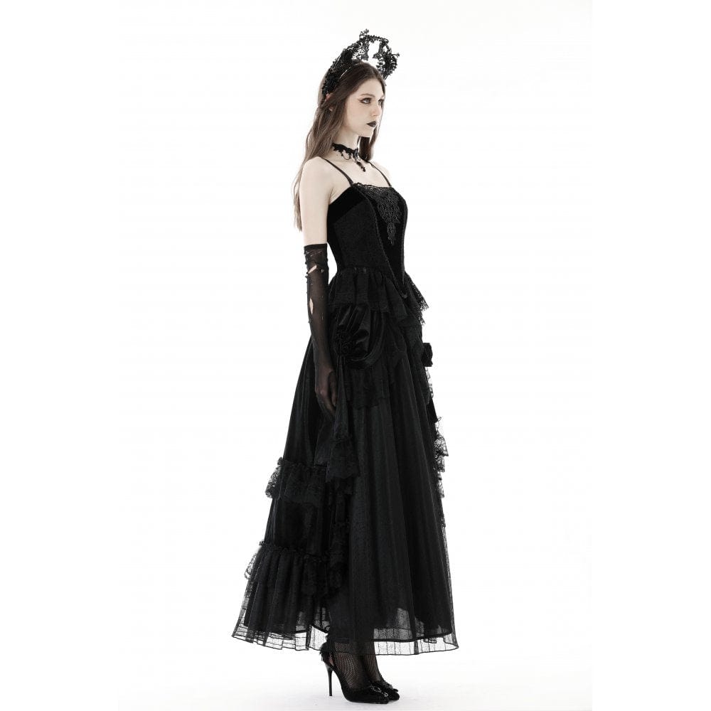 Darkinlove Women's Gothic Floral Embroidered Velvet Bustier