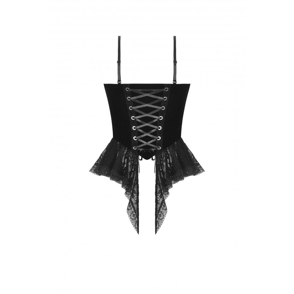 Darkinlove Women's Gothic Floral Embroidered Velvet Bustier