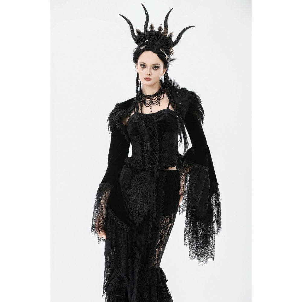 Darkinlove Women's Gothic Floral Feather Flared Sleeved Cape
