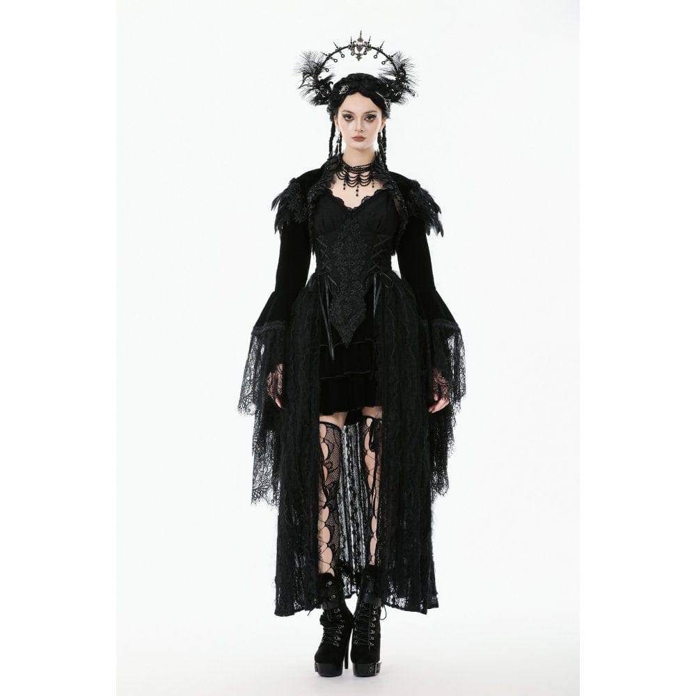 Darkinlove Women's Gothic Floral Feather Flared Sleeved Cape
