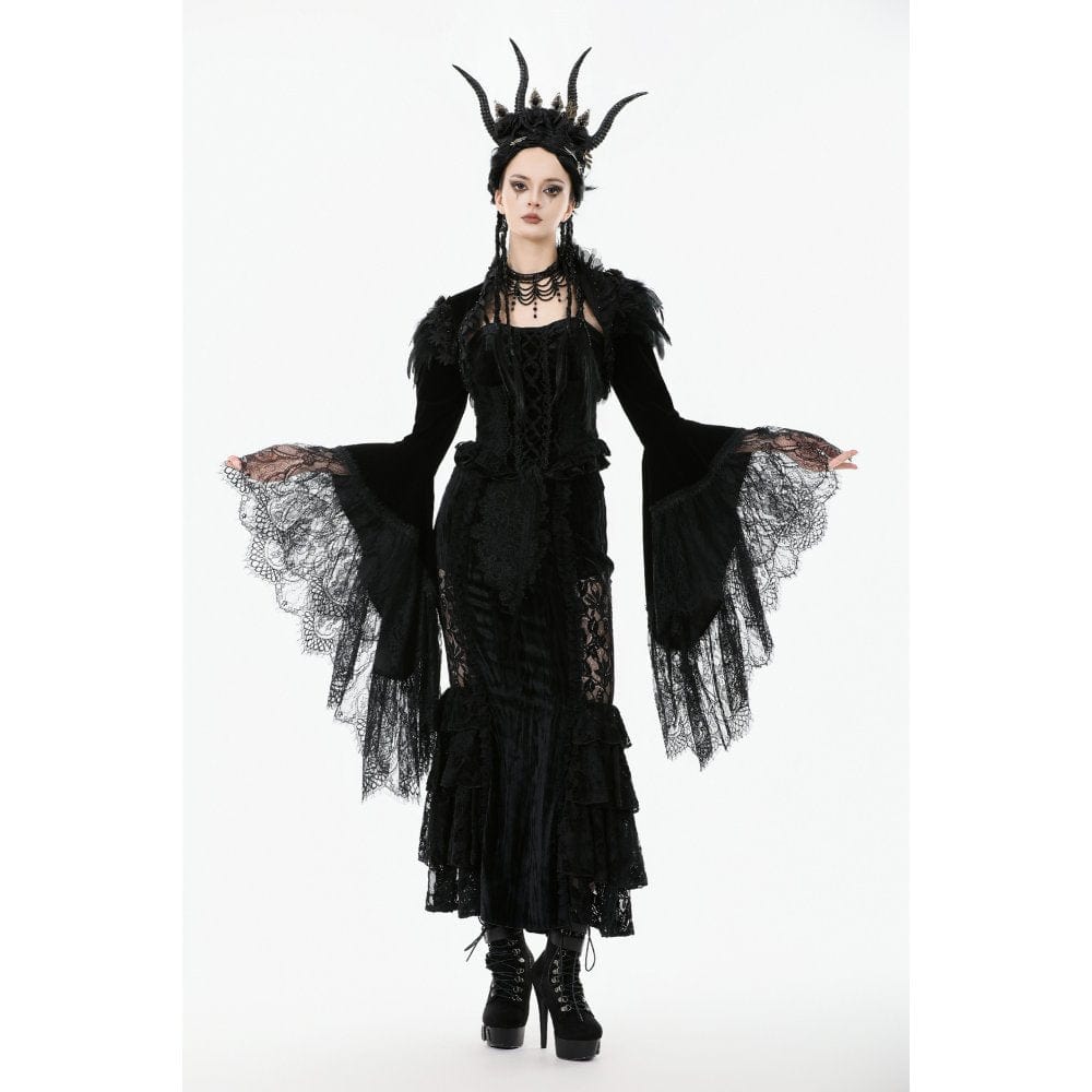 Darkinlove Women's Gothic Floral Feather Flared Sleeved Cape