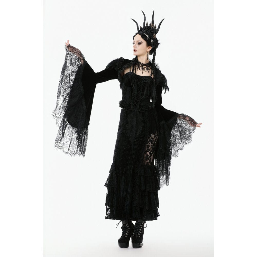 Darkinlove Women's Gothic Floral Feather Flared Sleeved Cape