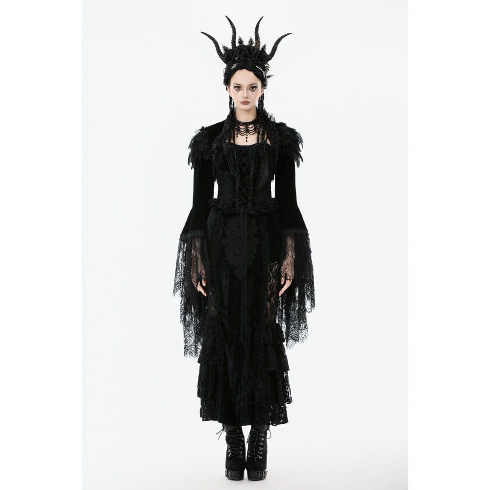 Darkinlove Women's Gothic Floral Feather Flared Sleeved Cape