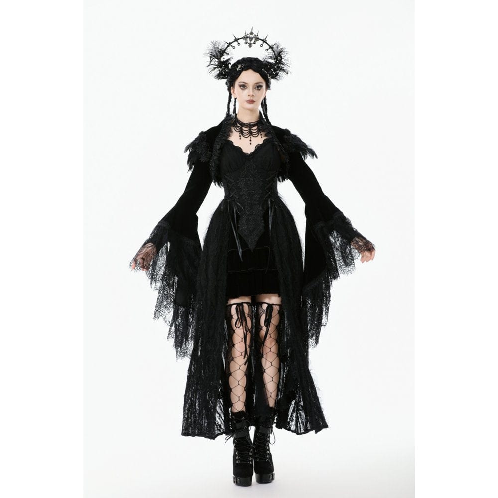 Darkinlove Women's Gothic Floral Feather Flared Sleeved Cape