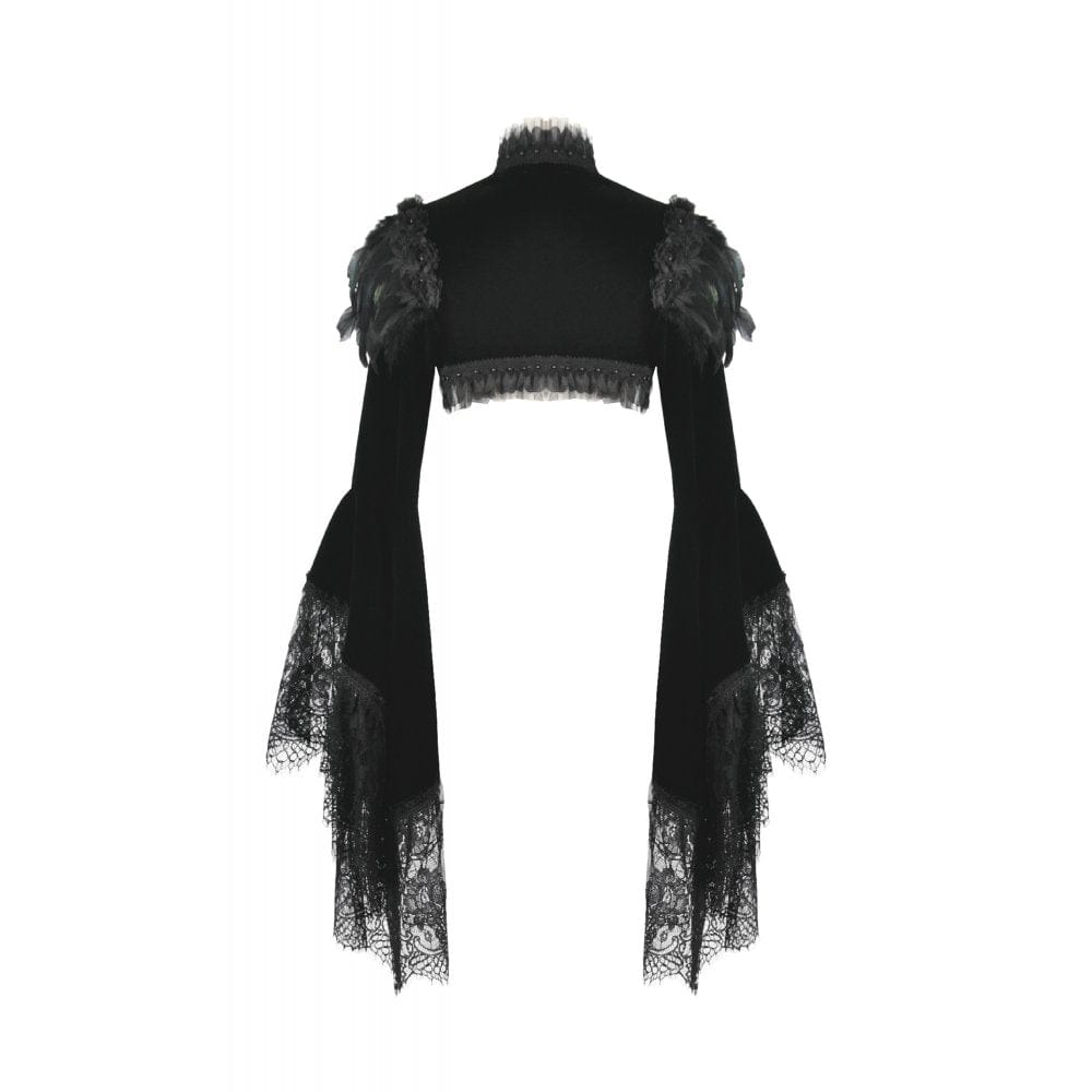 Darkinlove Women's Gothic Floral Feather Flared Sleeved Cape