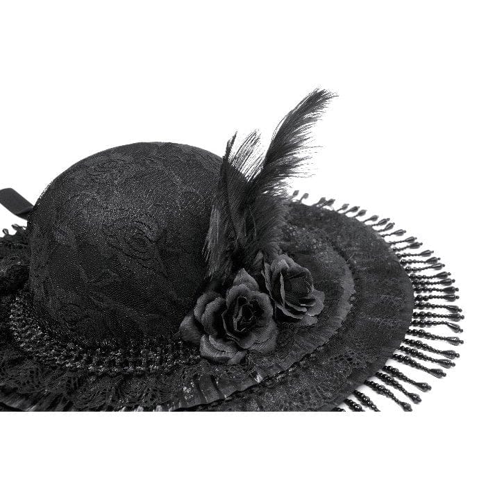 Darkinlove Women's Gothic Floral Feather Tassels Hat
