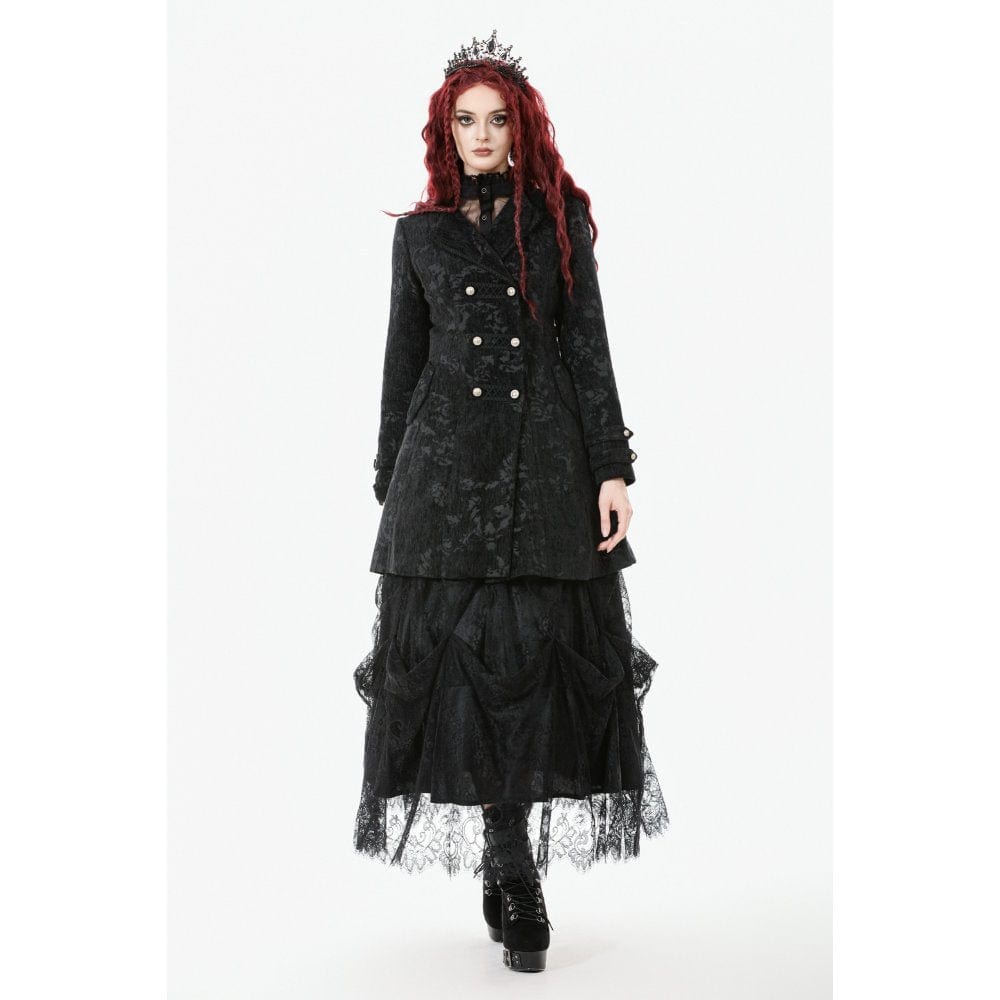 Darkinlove Women's Gothic Floral Jacquard Turn-down Collar Coat