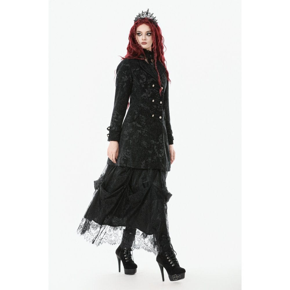Darkinlove Women's Gothic Floral Jacquard Turn-down Collar Coat