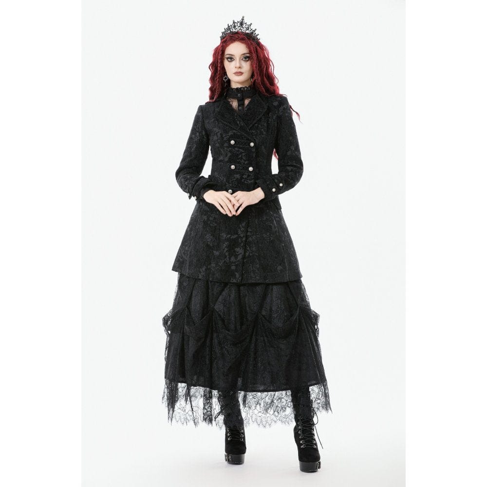 Darkinlove Women's Gothic Floral Jacquard Turn-down Collar Coat