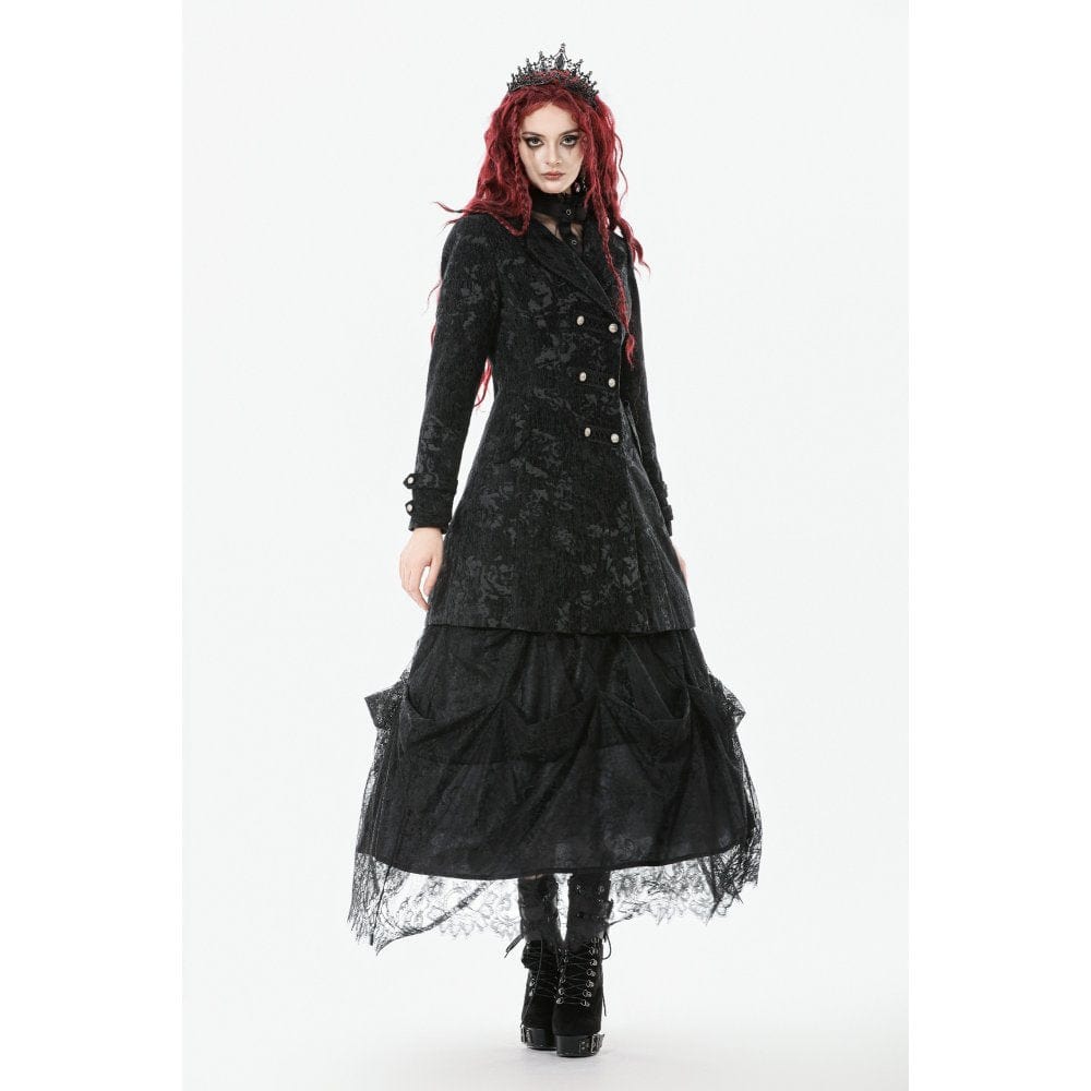 Darkinlove Women's Gothic Floral Jacquard Turn-down Collar Coat