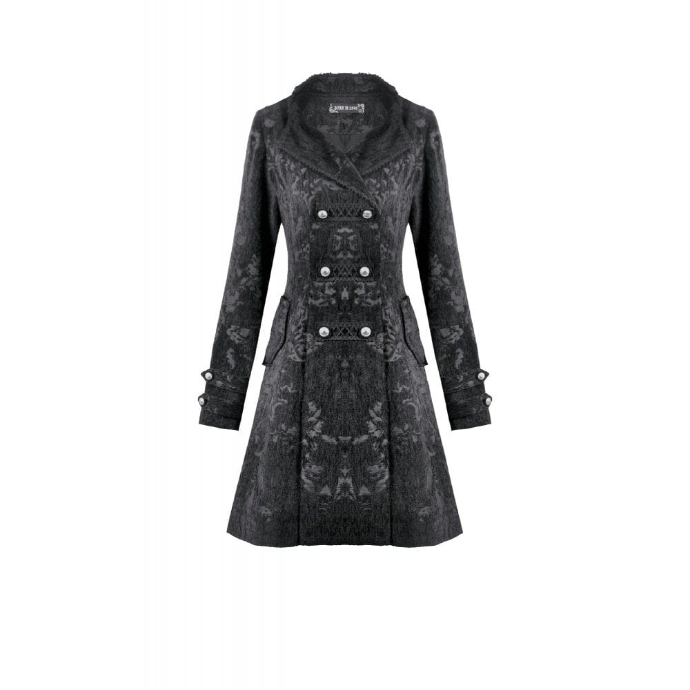 Darkinlove Women's Gothic Floral Jacquard Turn-down Collar Coat