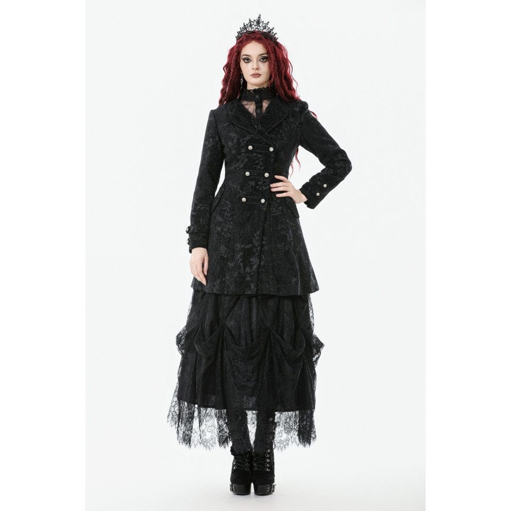 Darkinlove Women's Gothic Floral Jacquard Turn-down Collar Coat