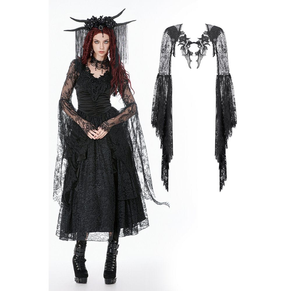 Darkinlove Women's Gothic Floral Lace Bell Sleeved Cape