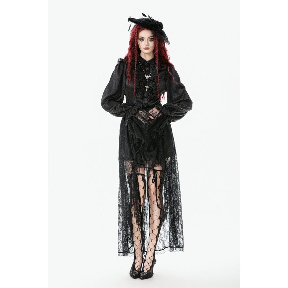Darkinlove Women's Gothic Floral Lace High-Low Skirt
