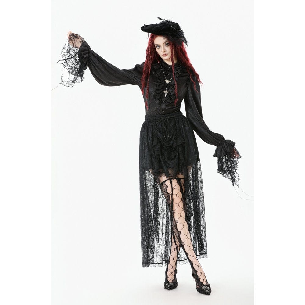 Darkinlove Women's Gothic Floral Lace High-Low Skirt