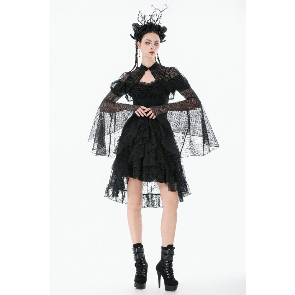 Darkinlove Women's Gothic Floral Lace Horn Sleeved Cape