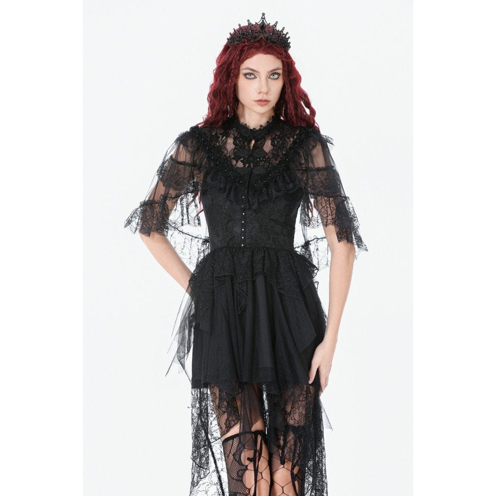 Darkinlove Women's Gothic Floral Lace Patchwork Mesh Cape