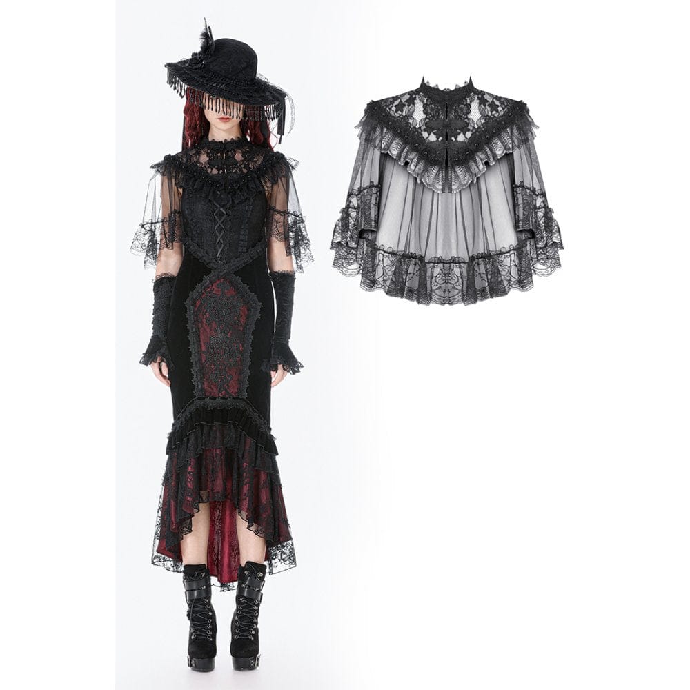 Darkinlove Women's Gothic Floral Lace Patchwork Mesh Cape