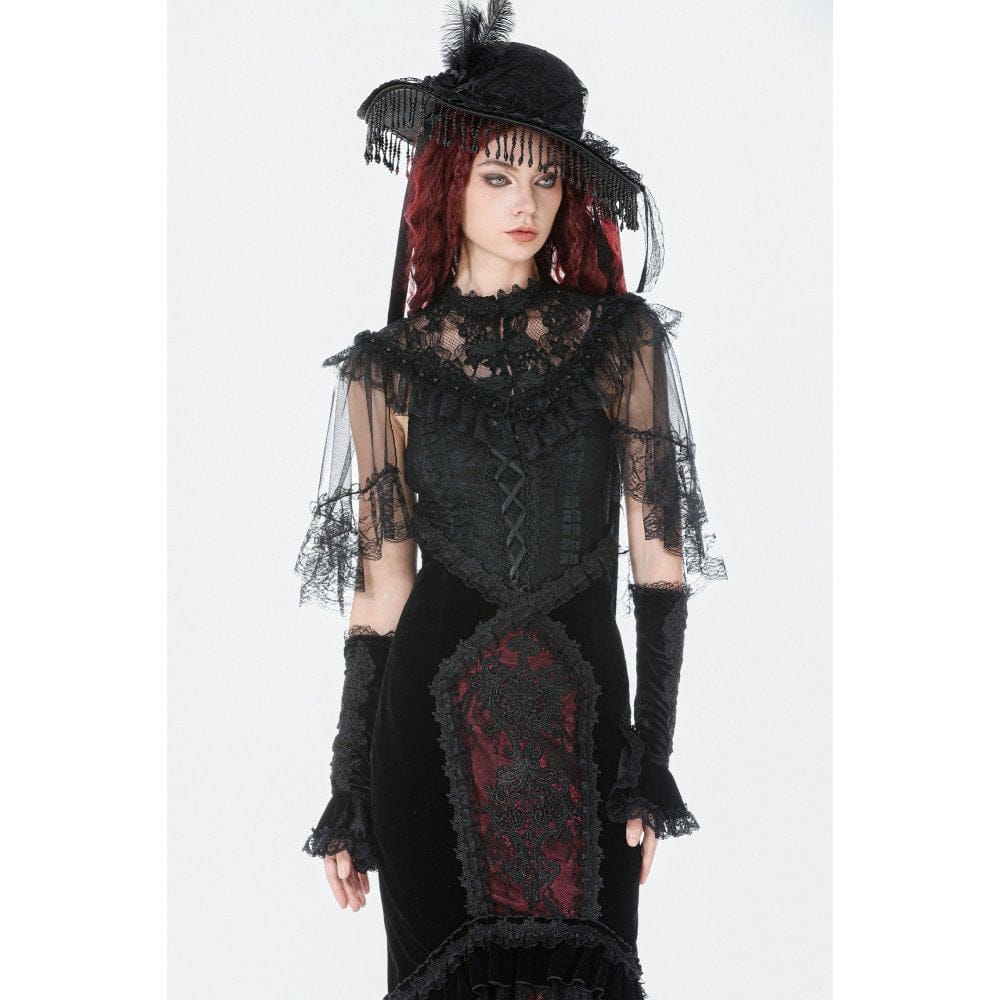 Darkinlove Women's Gothic Floral Lace Patchwork Mesh Cape