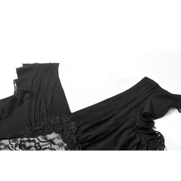 Darkinlove Women's Gothic Floral Lace Patchwork Plunging Draped Crop Top