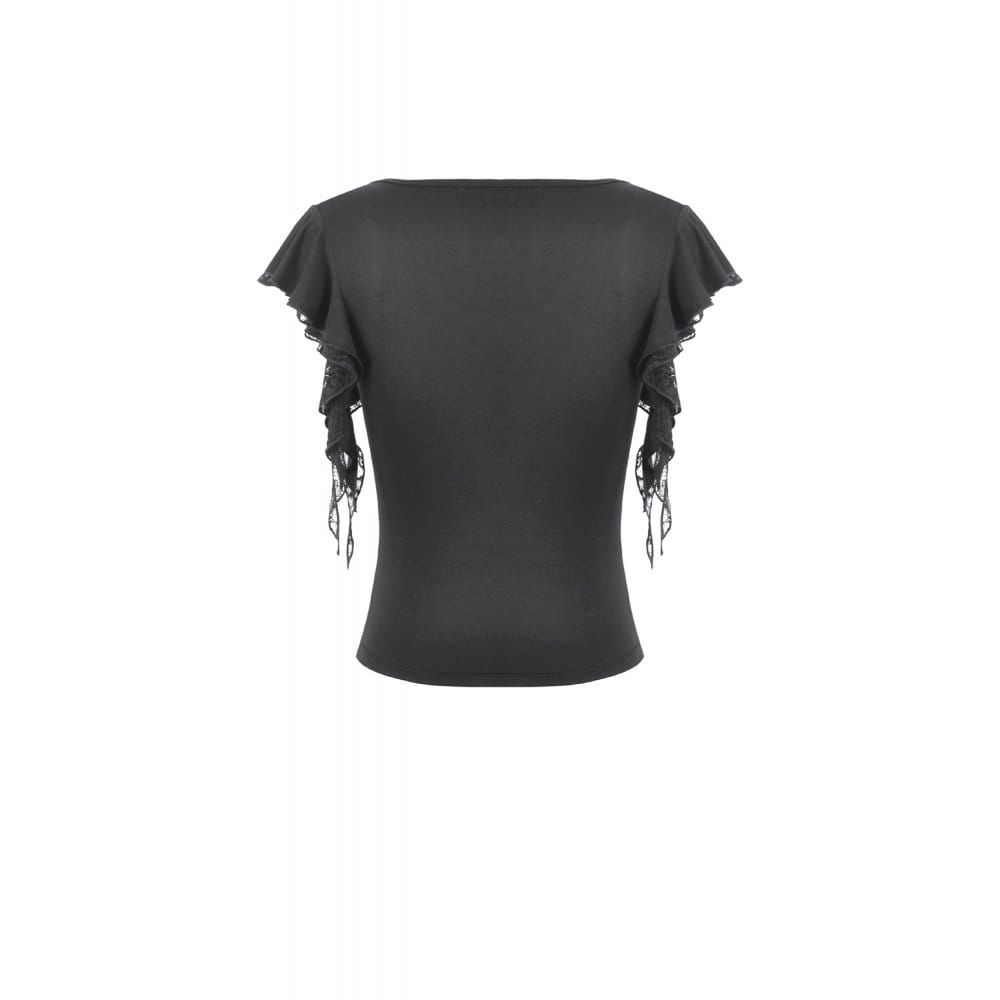 Darkinlove Women's Gothic Floral Lace Patchwork Plunging Draped Crop Top