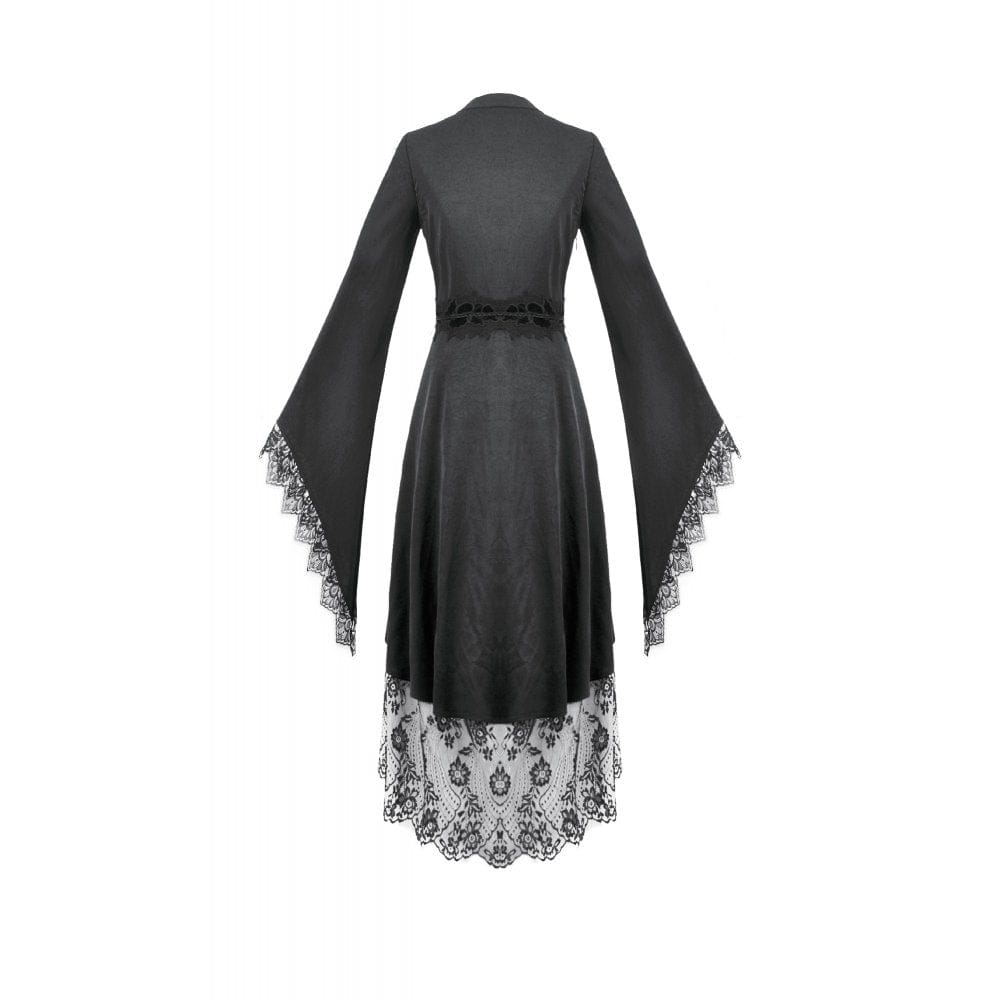 Darkinlove Women's Gothic Floral lace Sheer High Low Long Sleeved Dress