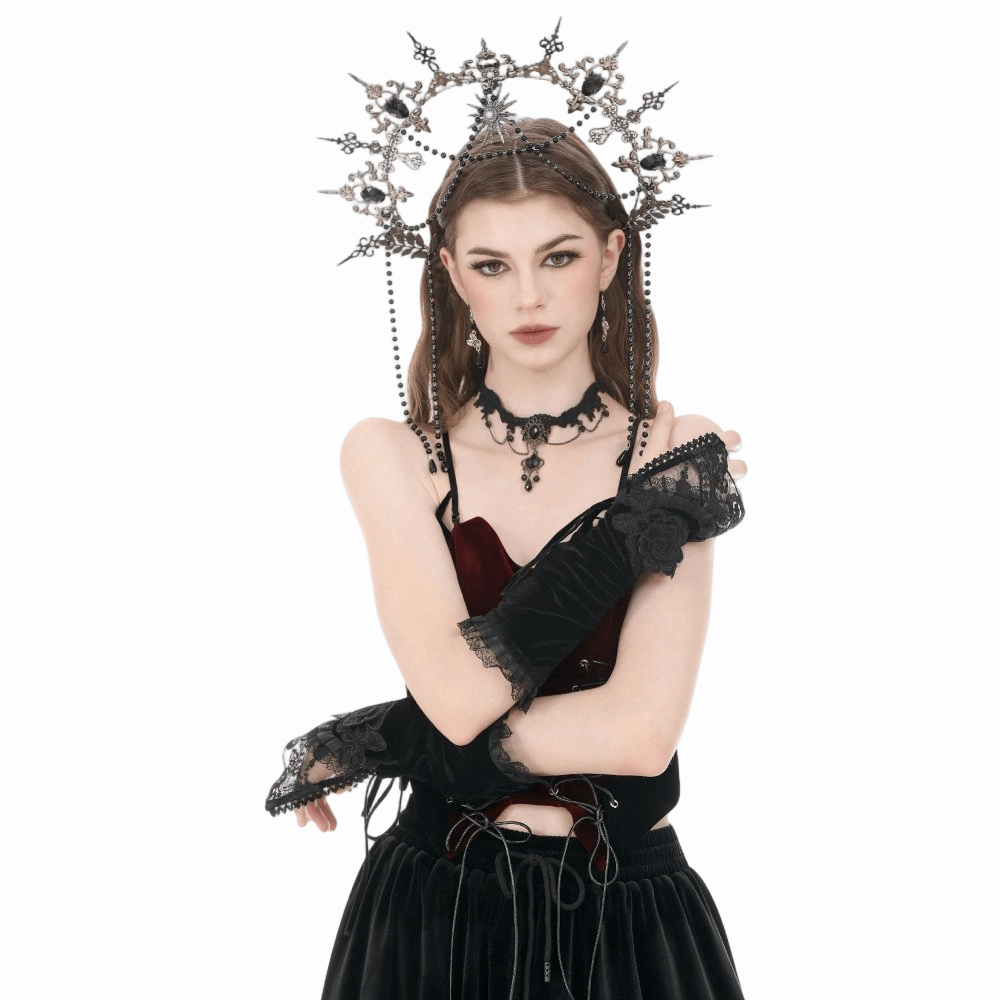 Darkinlove Women's Gothic Floral Lace-up Velvet Arm Sleeves