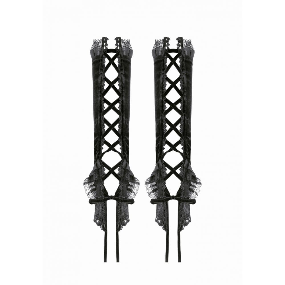 Darkinlove Women's Gothic Floral Lace-up Velvet Arm Sleeves