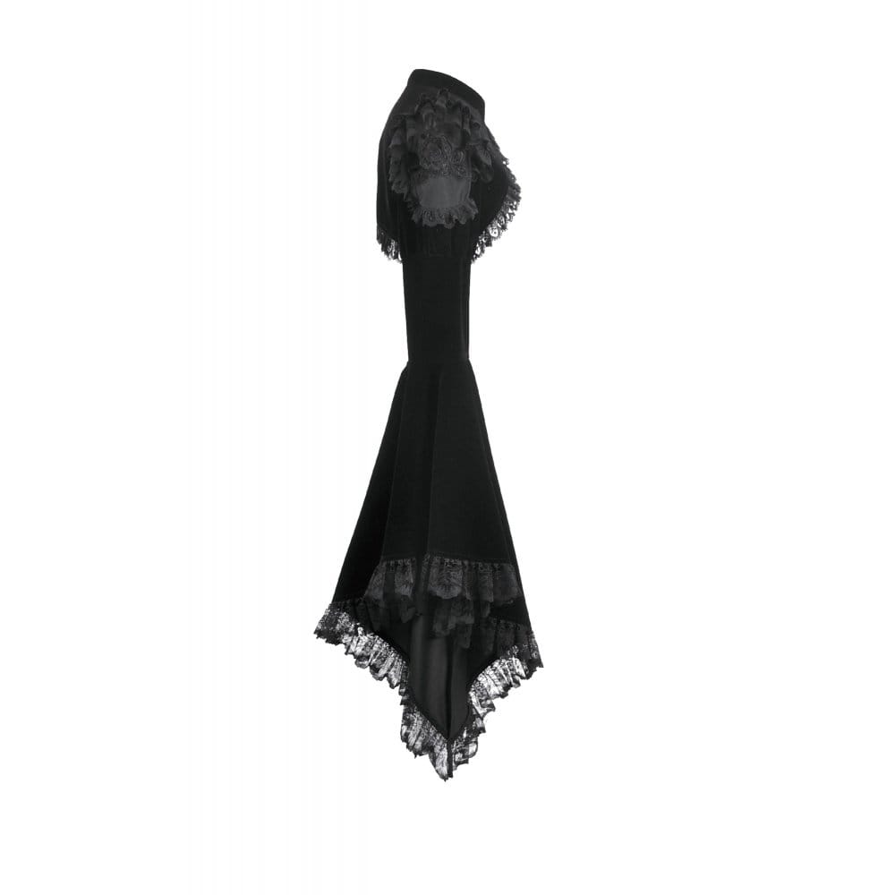 Darkinlove Women's Gothic Floral Mesh Splice Ruffled Flare Sleeve Velvet Cape