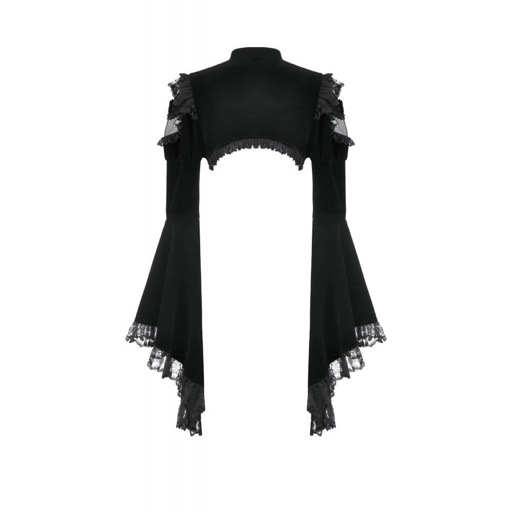 Darkinlove Women's Gothic Floral Mesh Splice Ruffled Flare Sleeve Velvet Cape