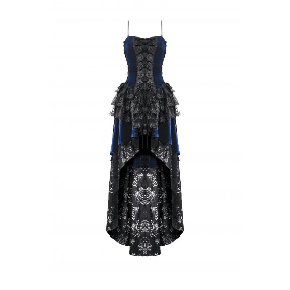 Darkinlove Women's Gothic Floral Multilayered Lace High/Low Slip Dress