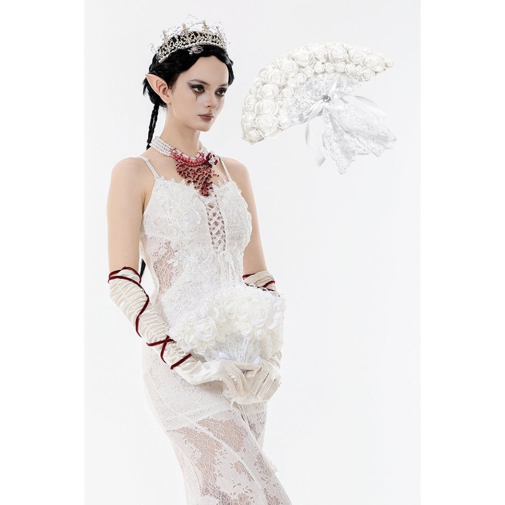 Darkinlove Women's Gothic Floral Pearl-embellished Lace Fan