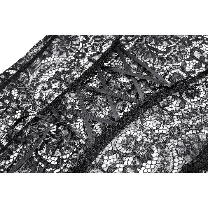 Darkinlove Women's Gothic Floral Sheer Lace Puff Bell Sleeve Long Duster Coat