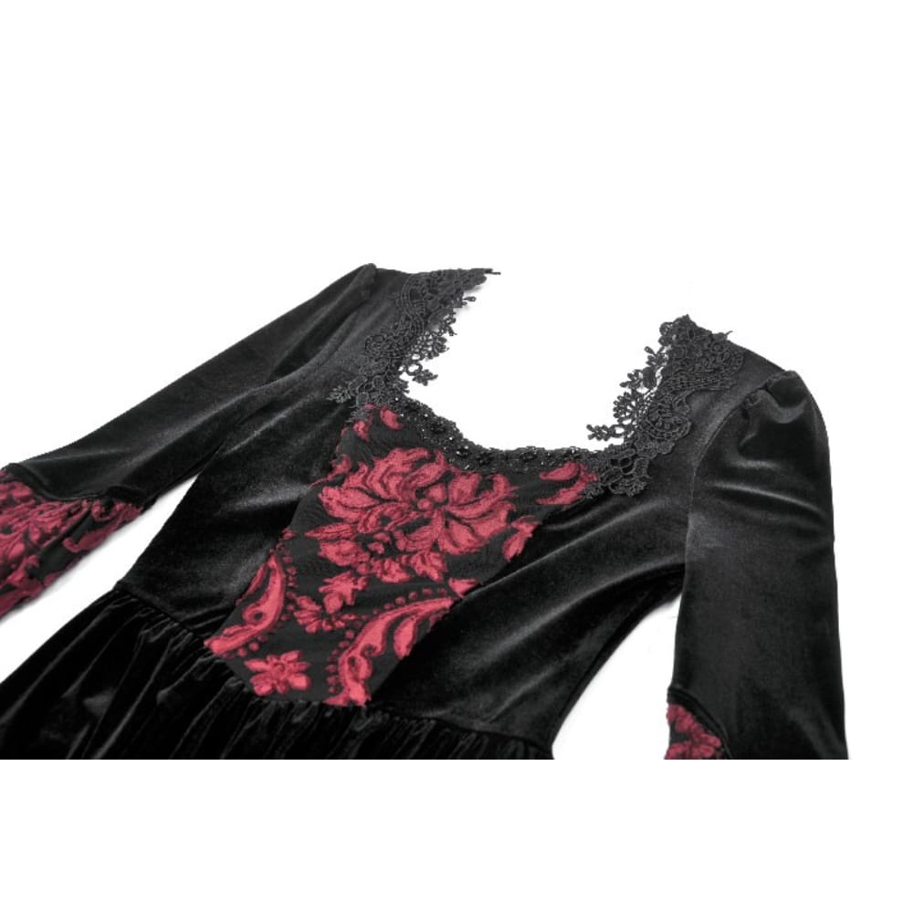 Darkinlove Women's Gothic Floral Square-cut Collar Flare Sleeve Dress