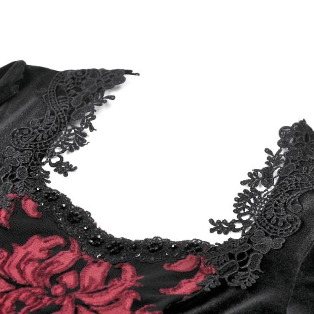Darkinlove Women's Gothic Floral Square-cut Collar Flare Sleeve Dress