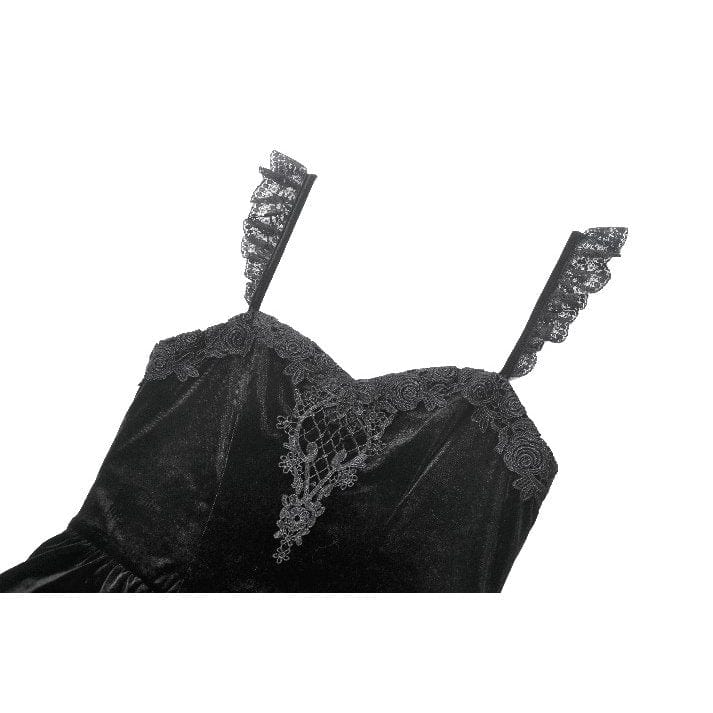 Darkinlove Women's Gothic Flower Embroidered Multilayer Lace Velet Slip Dress