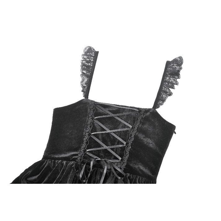 Darkinlove Women's Gothic Flower Embroidered Multilayer Lace Velet Slip Dress