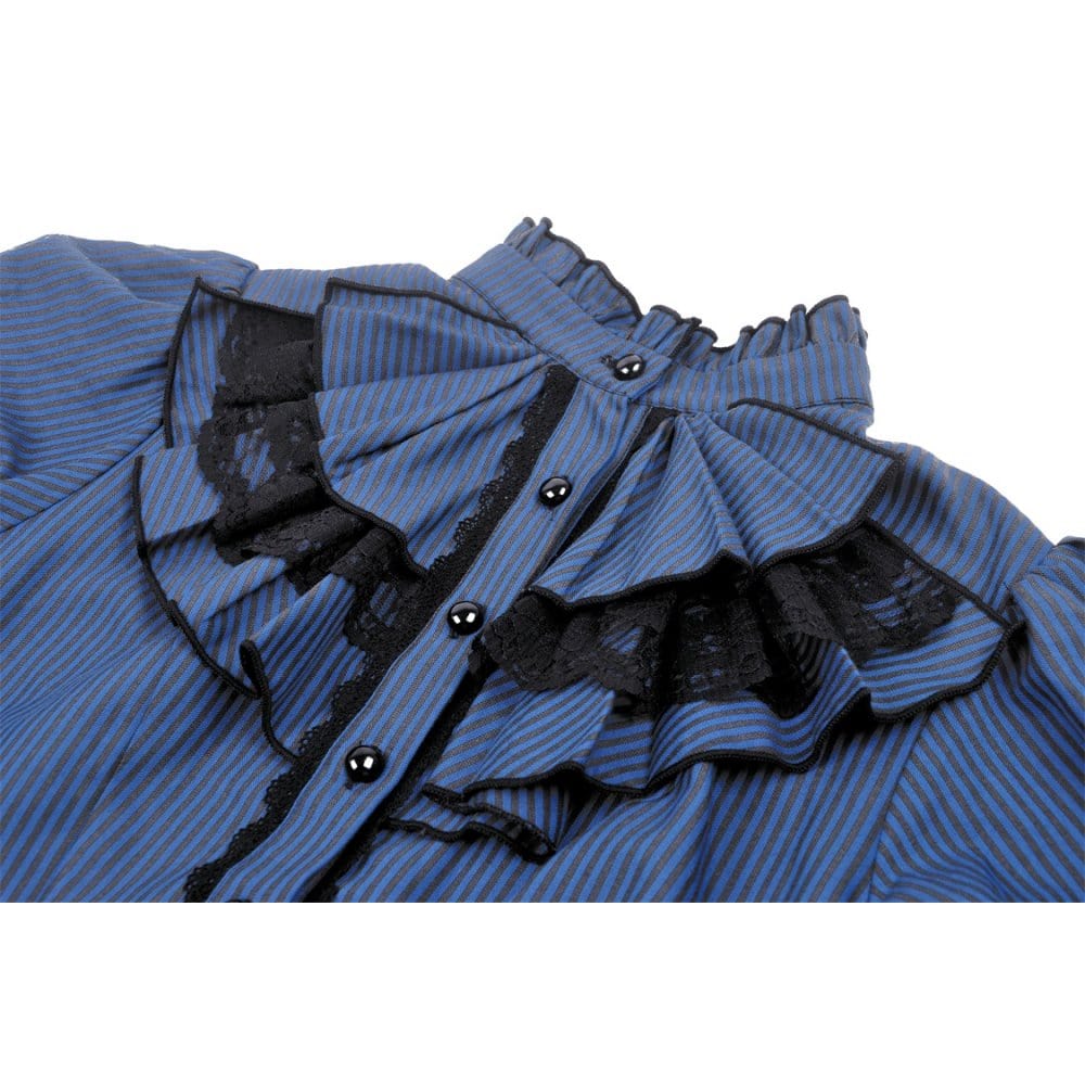 Darkinlove Women's Gothic Frilly Collar Striped Shirt