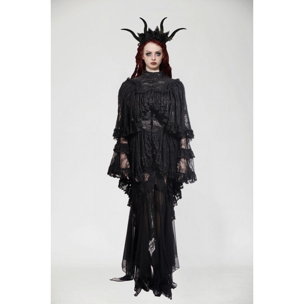 Darkinlove Women's Gothic Frog Ruffled Lace Cape