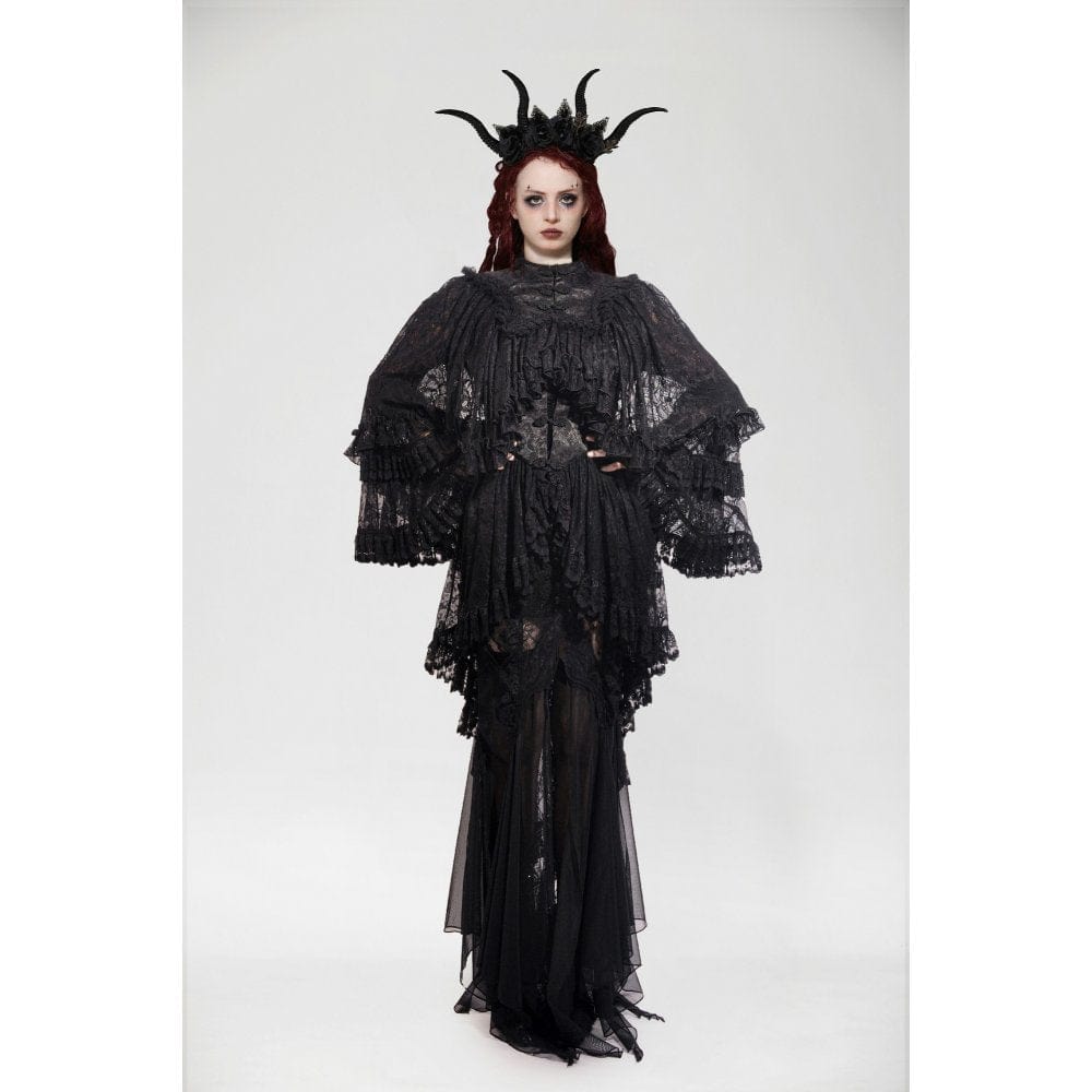 Darkinlove Women's Gothic Frog Ruffled Lace Cape