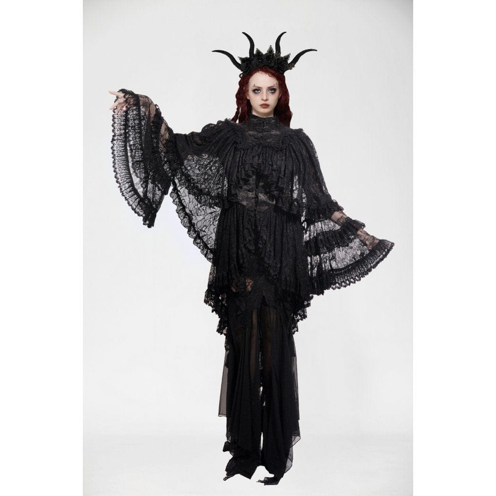 Darkinlove Women's Gothic Frog Ruffled Lace Cape