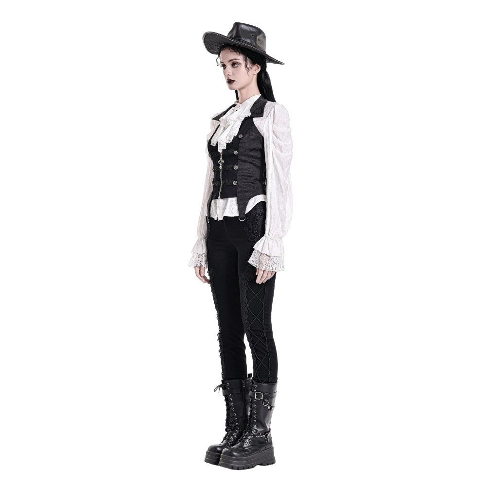 Darkinlove Women's Gothic Halter Lapel Zipper Jacquard Vest