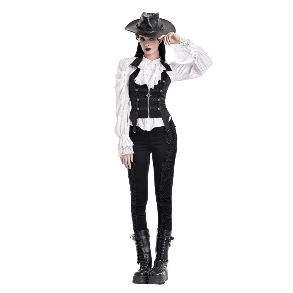 Darkinlove Women's Gothic Halter Lapel Zipper Jacquard Vest