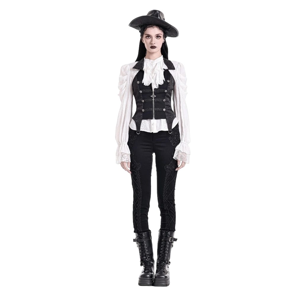Darkinlove Women's Gothic Halter Lapel Zipper Jacquard Vest
