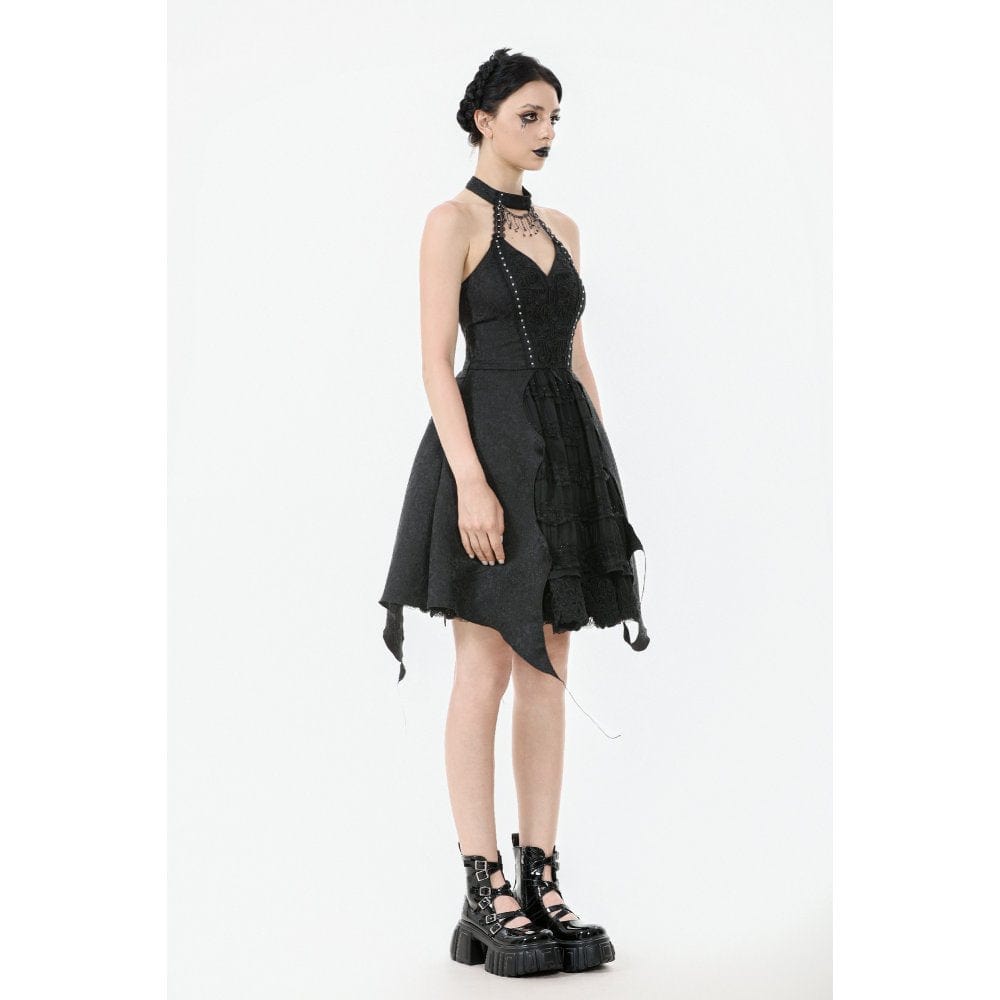 Darkinlove Women's Gothic Halterneck Lace Party Dress