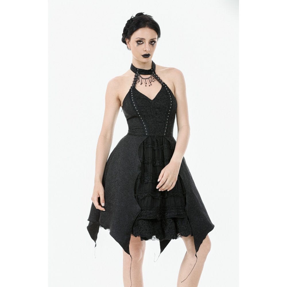 Darkinlove Women's Gothic Halterneck Lace Party Dress